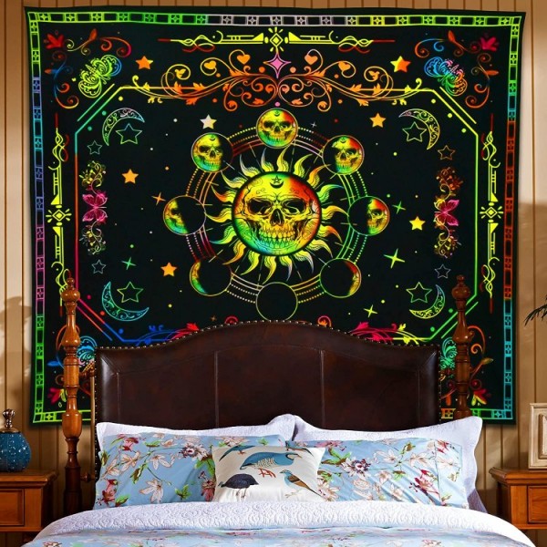Skull&Sun - UV Reactive Tapestry with Wall Hanging Accessories