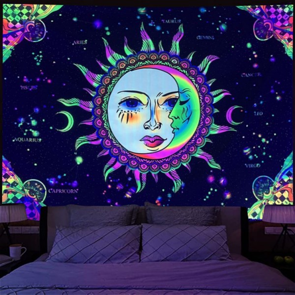 Sun&Moon - UV Reactive Tapestry with Wall Hanging Accessories
