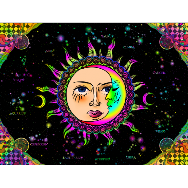 Sun&Moon - UV Reactive Tapestry with Wall Hanging Accessories
