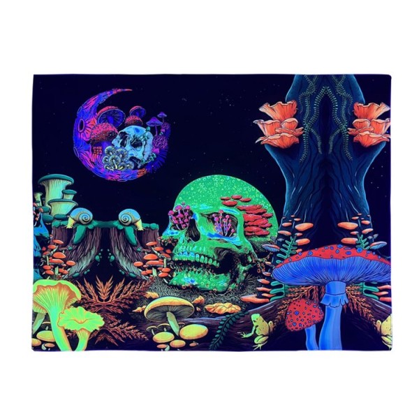 Skull - UV Reactive Tapestry with Wall Hanging Accessories