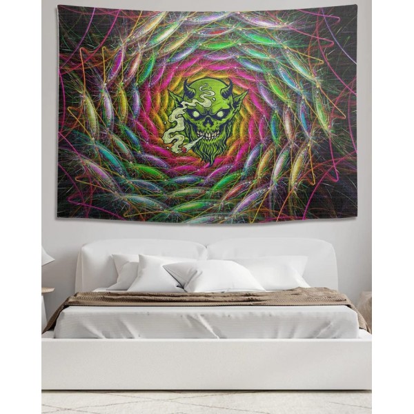 Skull - UV Reactive Tapestry with Wall Hanging Accessories