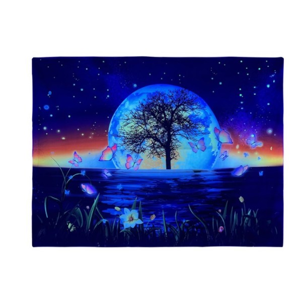 Reflection by the river - UV Reactive Tapestry with Wall Hanging Accessories
