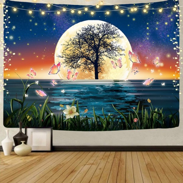 Reflection by the river - UV Reactive Tapestry with Wall Hanging Accessories