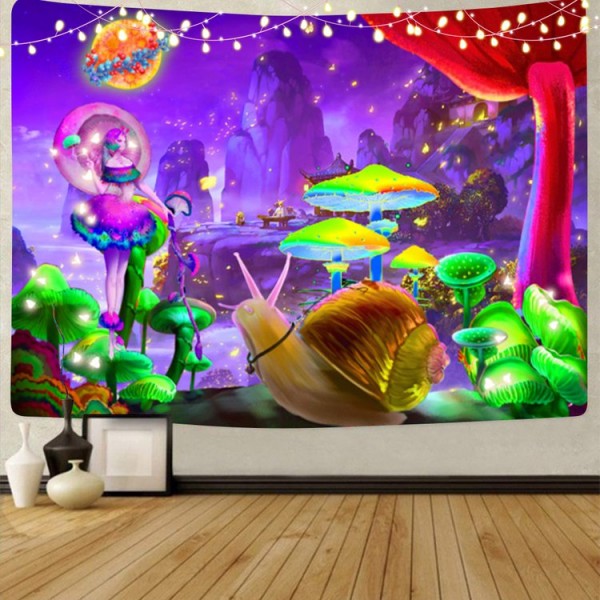 Mushroom snails - UV Reactive Tapestry with Wall Hanging Accessories