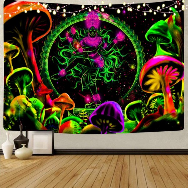 Mushroom - UV Reactive Tapestry with Wall Hanging Accessories