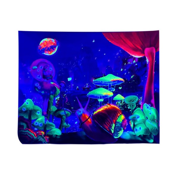 Mushroom snails - UV Reactive Tapestry with Wall Hanging Accessories