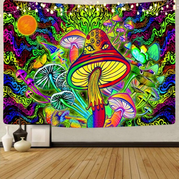 Mushroom - UV Reactive Tapestry with Wall Hanging Accessories