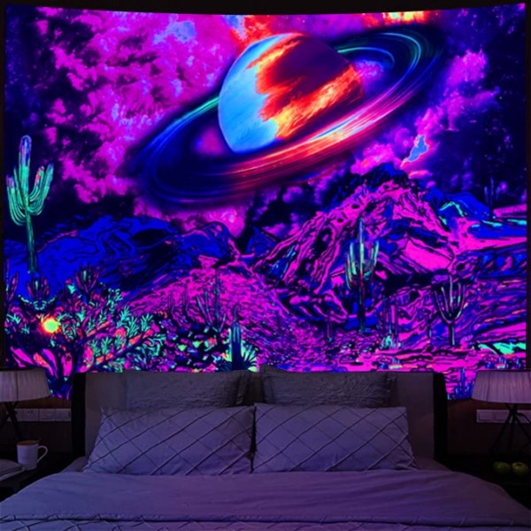 Galaxy - UV Reactive Tapestry with Wall Hanging Accessories