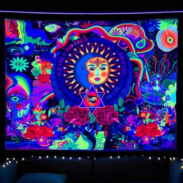 Moon&Sun - UV Reactive Tapestry with Wall Hanging Accessories