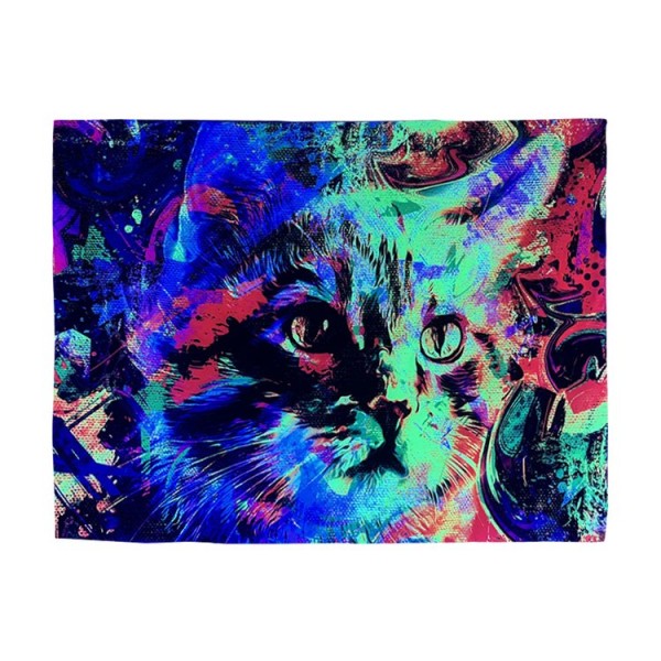 Cat - UV Reactive Tapestry with Wall Hanging Accessories