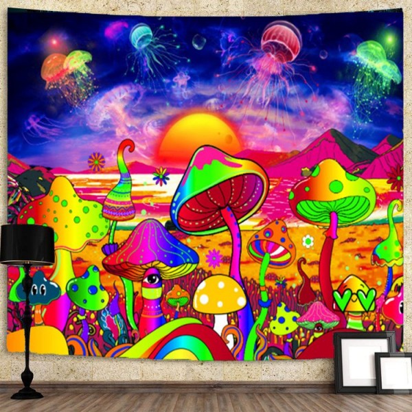 Mushroom - UV Reactive Tapestry with Wall Hanging Accessories
