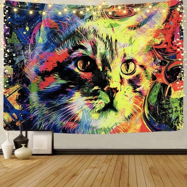 Cat - UV Reactive Tapestry with Wall Hanging Accessories