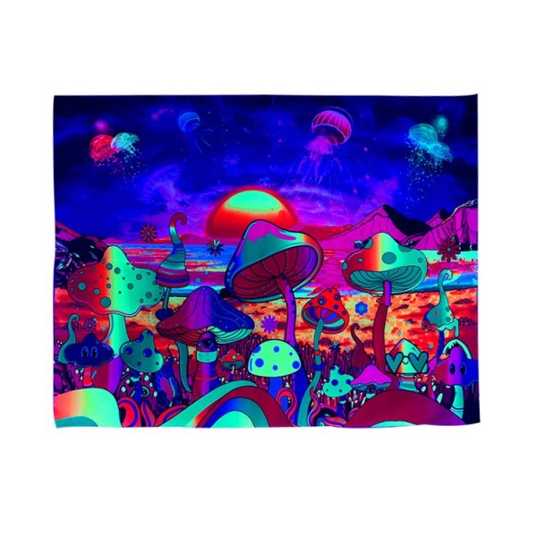 Mushroom - UV Reactive Tapestry with Wall Hanging Accessories