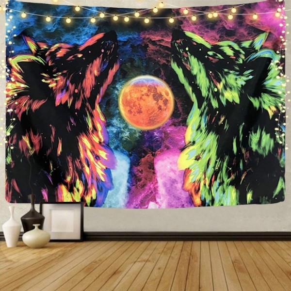 Wolf - UV Reactive Tapestry with Wall Hanging Accessories