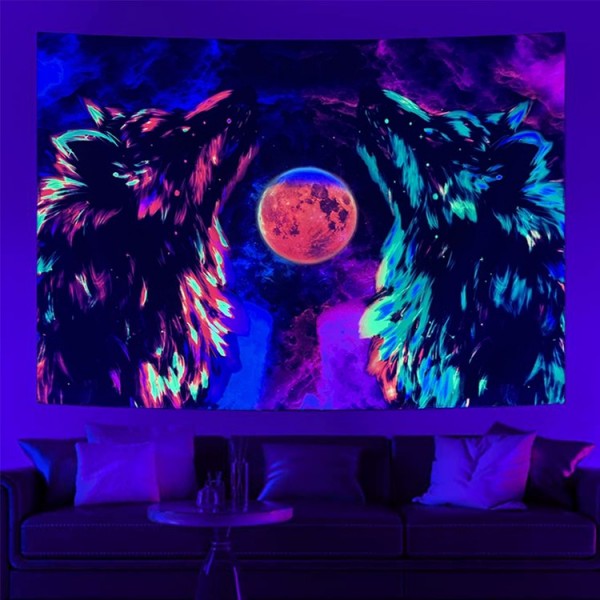 Wolf - UV Reactive Tapestry with Wall Hanging Accessories