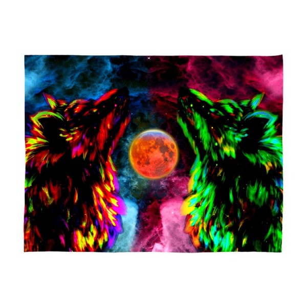Wolf - UV Reactive Tapestry with Wall Hanging Accessories