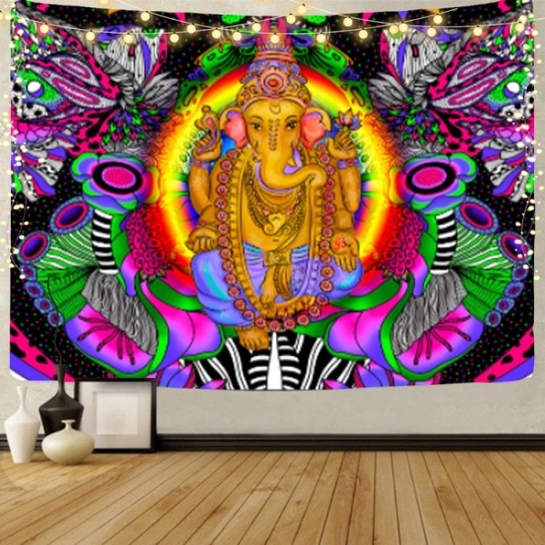 Elephant Buddha - UV Reactive Tapestry with Wall Hanging Accessories