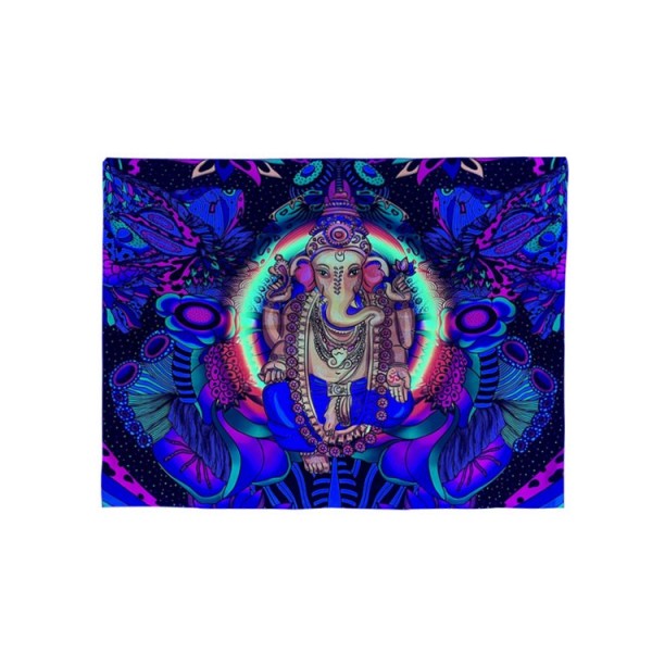 Elephant Buddha - UV Reactive Tapestry with Wall Hanging Accessories