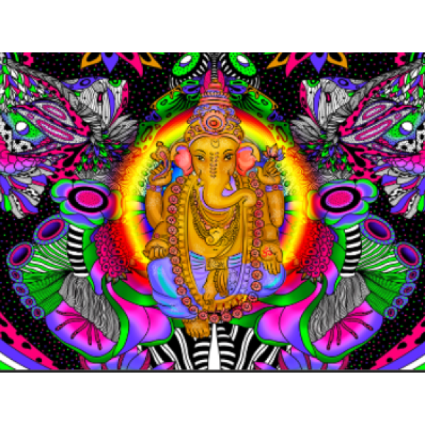 Elephant Buddha - UV Reactive Tapestry with Wall Hanging Accessories