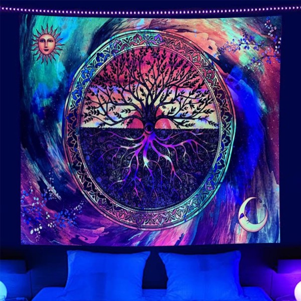 Psychedelic Tree - UV Reactive Tapestry with Wall Hanging Accessories