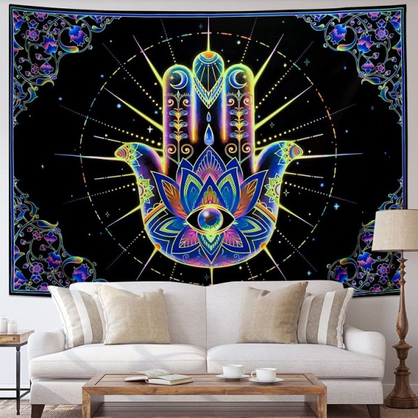 Hamsa hand - UV Reactive Tapestry with Wall Hanging Accessories