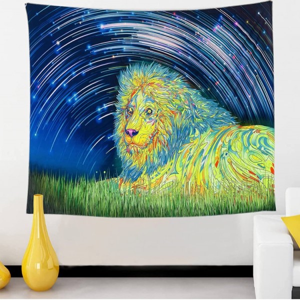 Lion - UV Reactive Tapestry with Wall Hanging Accessories