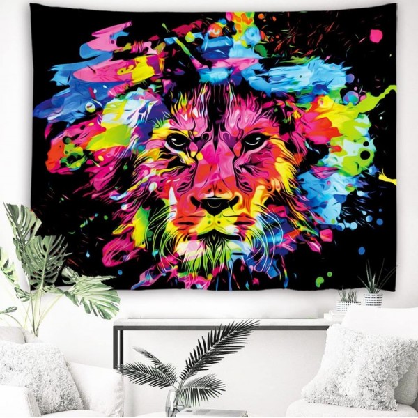 Lion - UV Reactive Tapestry with Wall Hanging Accessories