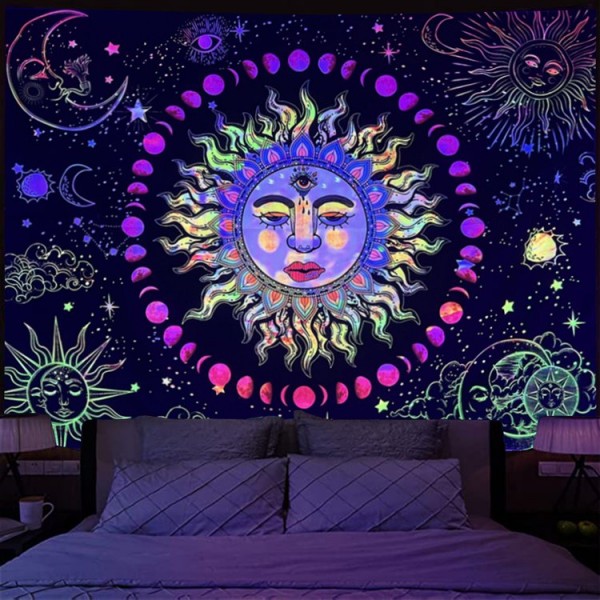 Sun - UV Reactive Tapestry with Wall Hanging Accessories