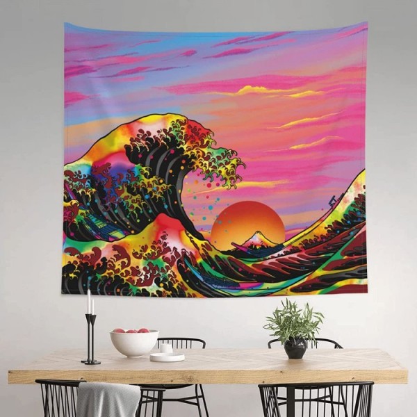 Sunset by the sea - UV Reactive Tapestry with Wall Hanging Accessories