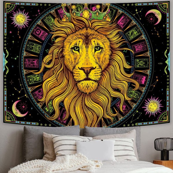 Lion - UV Reactive Tapestry with Wall Hanging Accessories