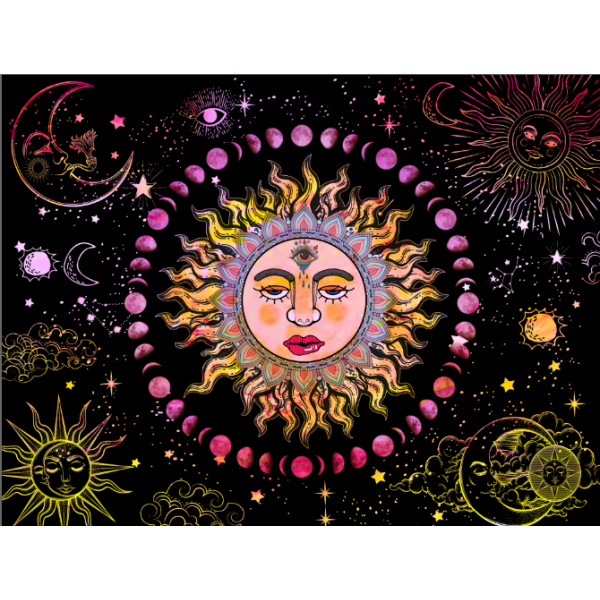 Sun - UV Reactive Tapestry with Wall Hanging Accessories