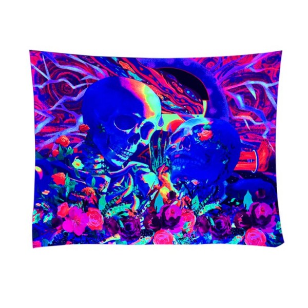 Skull - UV Reactive Tapestry with Wall Hanging Accessories