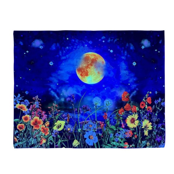 Flowers moonlight - UV Reactive Tapestry with Wall Hanging Accessories