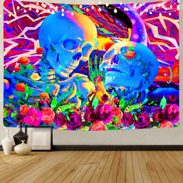 Skull - UV Reactive Tapestry with Wall Hanging Accessories