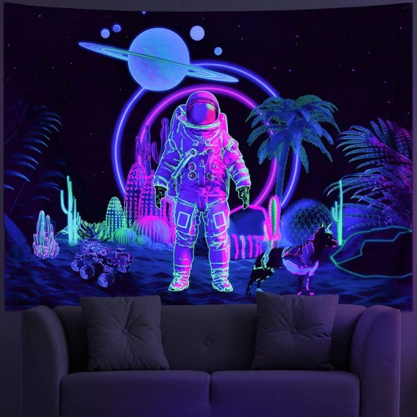 Astronaut - UV Reactive Tapestry with Wall Hanging Accessories
