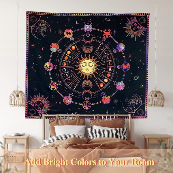 Sun&Constellation- UV Reactive Tapestry with Wall Hanging Accessories