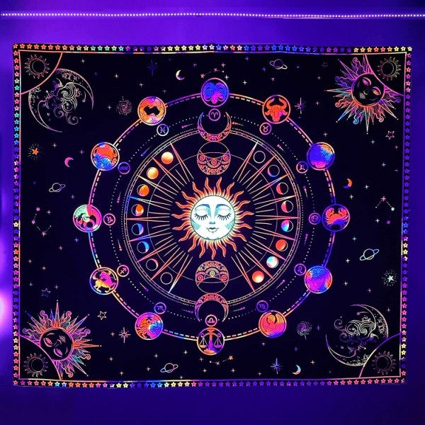 Sun&Constellation- UV Reactive Tapestry with Wall Hanging Accessories