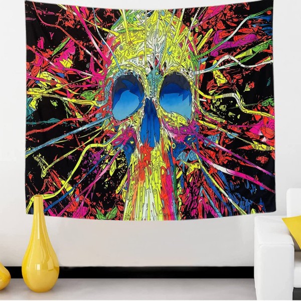 Skull - UV Reactive Tapestry with Wall Hanging Accessories