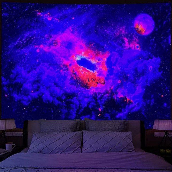 Galaxy - UV Reactive Tapestry with Wall Hanging Accessories