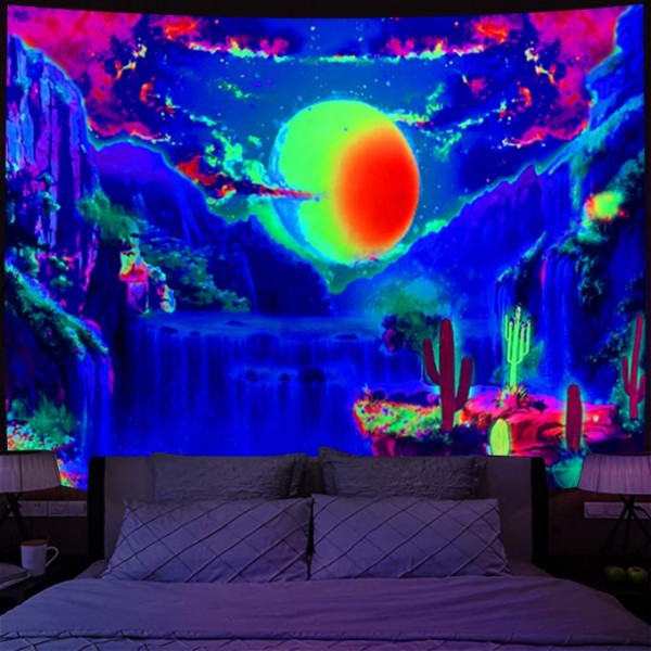 Waterfall- UV Reactive Tapestry with Wall Hanging Accessories