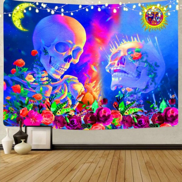 Skull - UV Reactive Tapestry with Wall Hanging Accessories