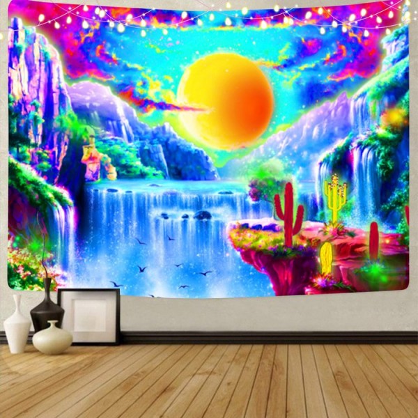 Waterfall- UV Reactive Tapestry with Wall Hanging Accessories