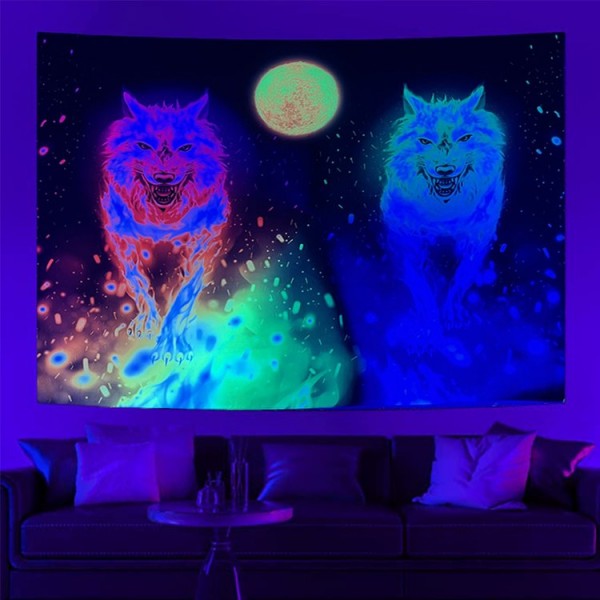 Wolf - UV Reactive Tapestry with Wall Hanging Accessories