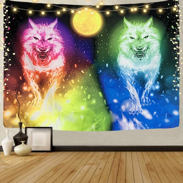 Wolf - UV Reactive Tapestry with Wall Hanging Accessories
