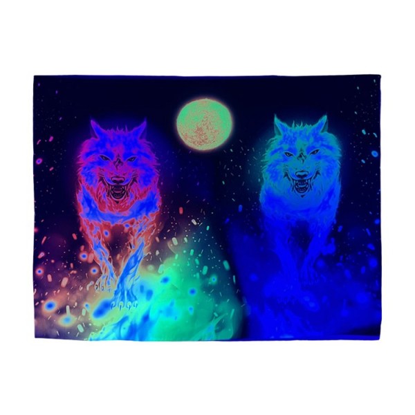 Wolf - UV Reactive Tapestry with Wall Hanging Accessories