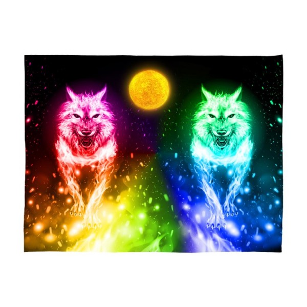 Wolf - UV Reactive Tapestry with Wall Hanging Accessories