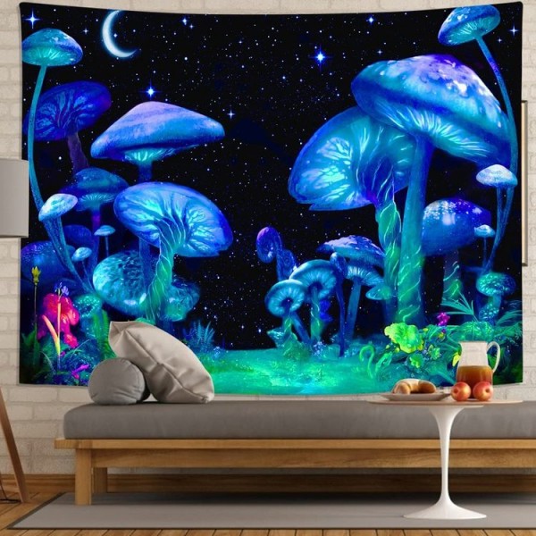 Psychedelic Mushroom - UV Reactive Tapestry with Wall Hanging Accessories