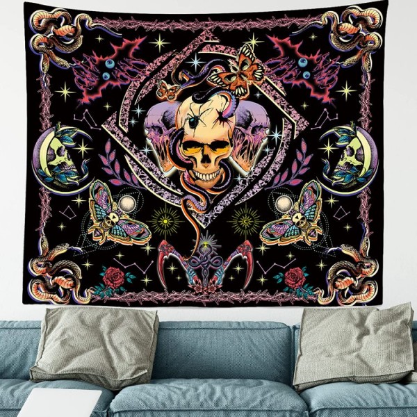 Skull - UV Reactive Tapestry with Wall Hanging Accessories