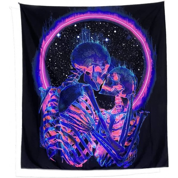 Skull - UV Reactive Tapestry with Wall Hanging Accessories