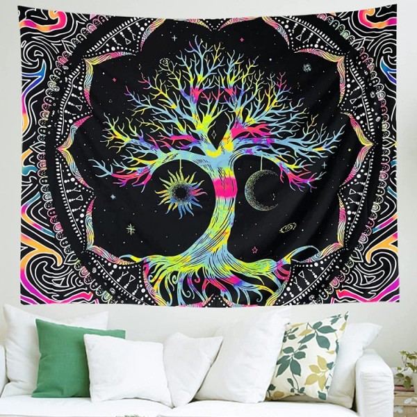 Psychedelic Tree - UV Reactive Tapestry with Wall Hanging Accessories